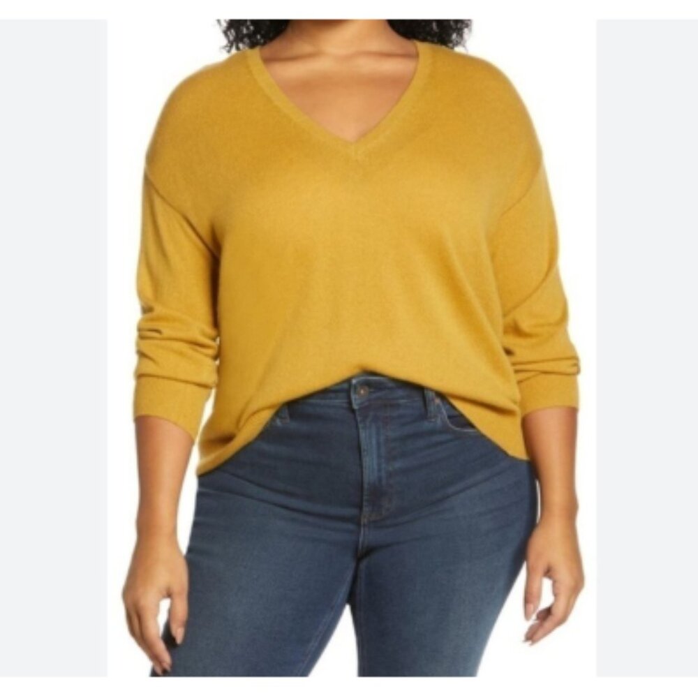 NWT Size 18-20 Golden Yellow V Neck Wool Cashmere Pullover - 11 Honore (ABBA)